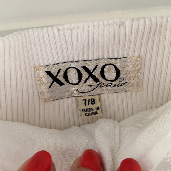 XOXO JEANS white linen cuffed shorts Y2K bold gold hardware ribbed waist 7/8 - Picture 3 of 5